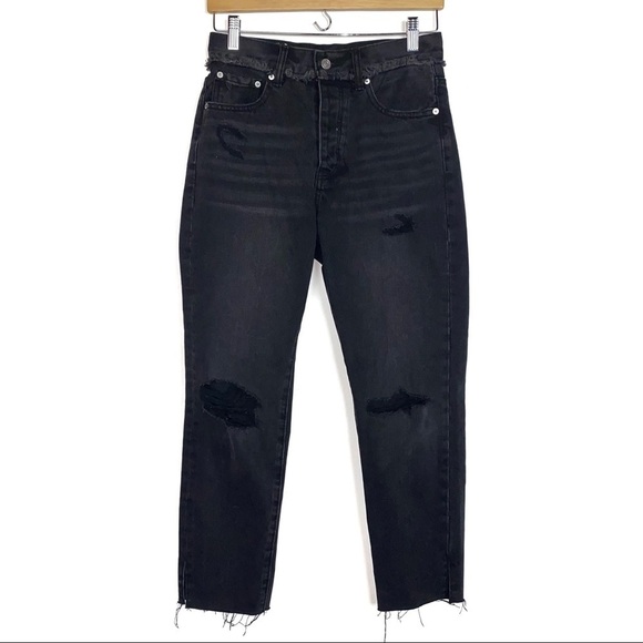 Free People Neon Blonde Black Siren Mom Fit High Rise Distressed Jeans 26 - Picture 4 of 16